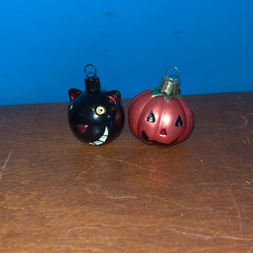 2003 Halloween Pumpkins & Cats Glass Ornaments - RARE !